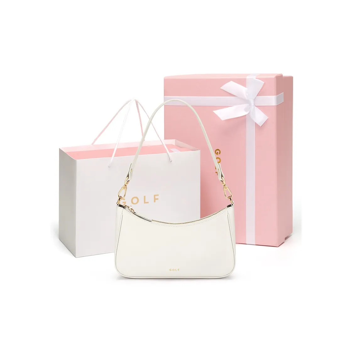 GOLF Cow Leather Shoulder Bag Regular Women's Coconut Milk White/Elegant Black