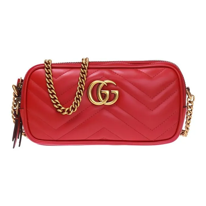 GUCCI Marmont Quilted Leather Crossbody Bag, Shoulder Bag Mini Women's Red
