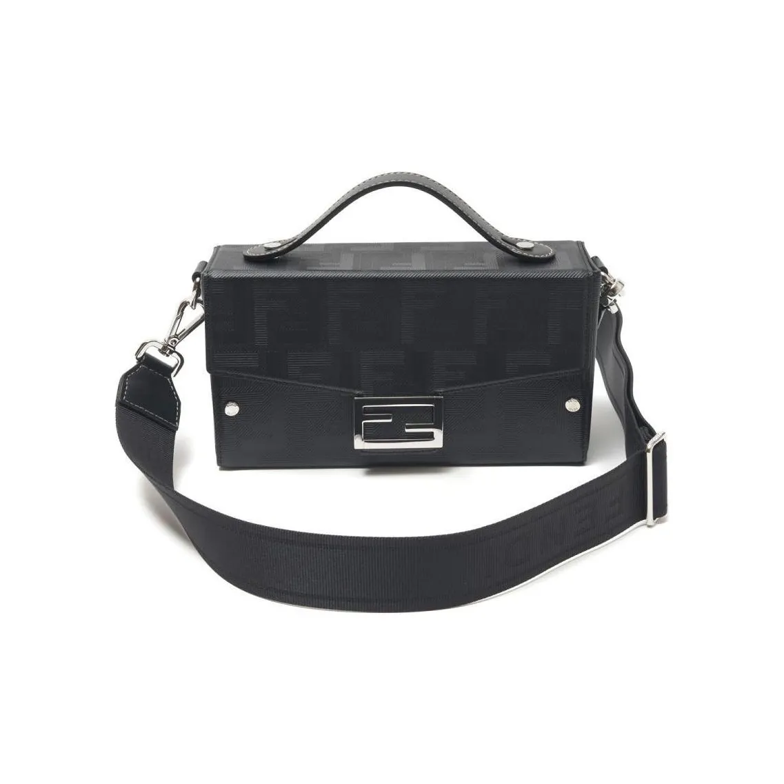 FENDI BaguetteTrunk Calfskin Shoulder Bag, Crossbody Bag, Handbag Men's Black