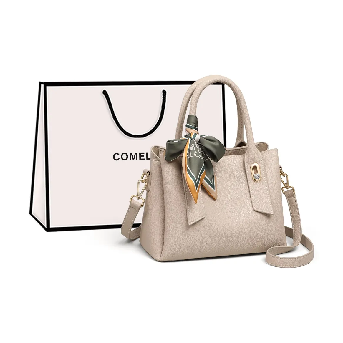 COMELY Cow Leather Shoulder Bag, Crossbody Bag, Handbag, Mom Bag Medium Size Women's Ecru