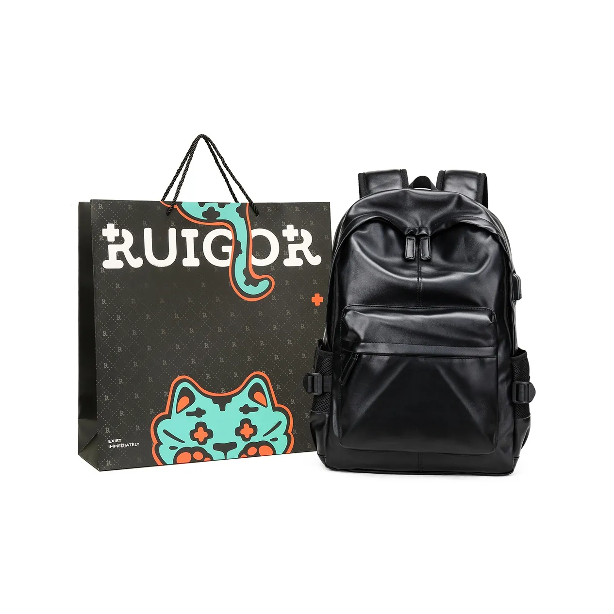 RUIGOR PU (полиуретан) Лэптоп Рюкзак Стандартный Унисекс Черный