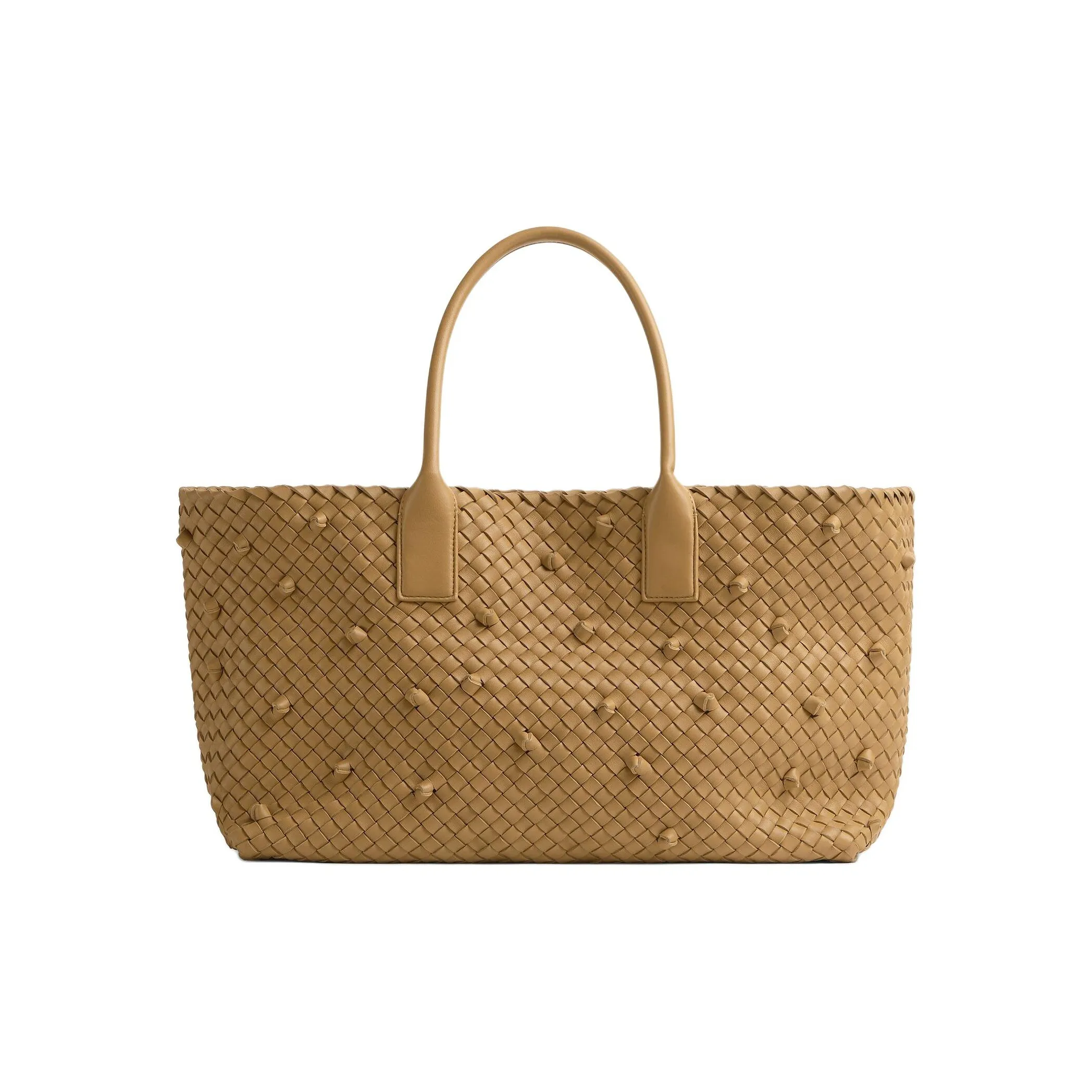Bottega Veneta Intreccio Leather With Lambskin Tote Bag, Shopping Bag, Handbag Medium Size Women's Brown