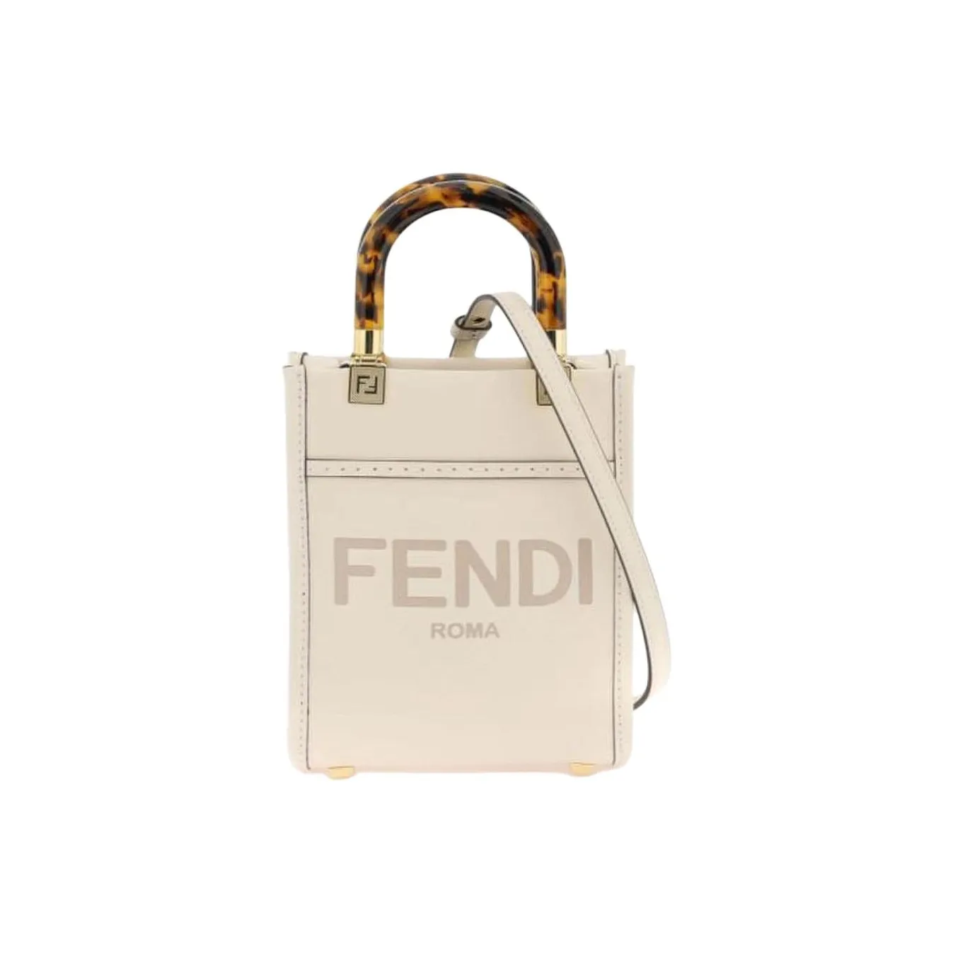 FENDI Sunshine Calfskin Tote Bag, Shopping Bag, Shoulder Bag, Crossbody Bag, Handbag Mini Women's White
