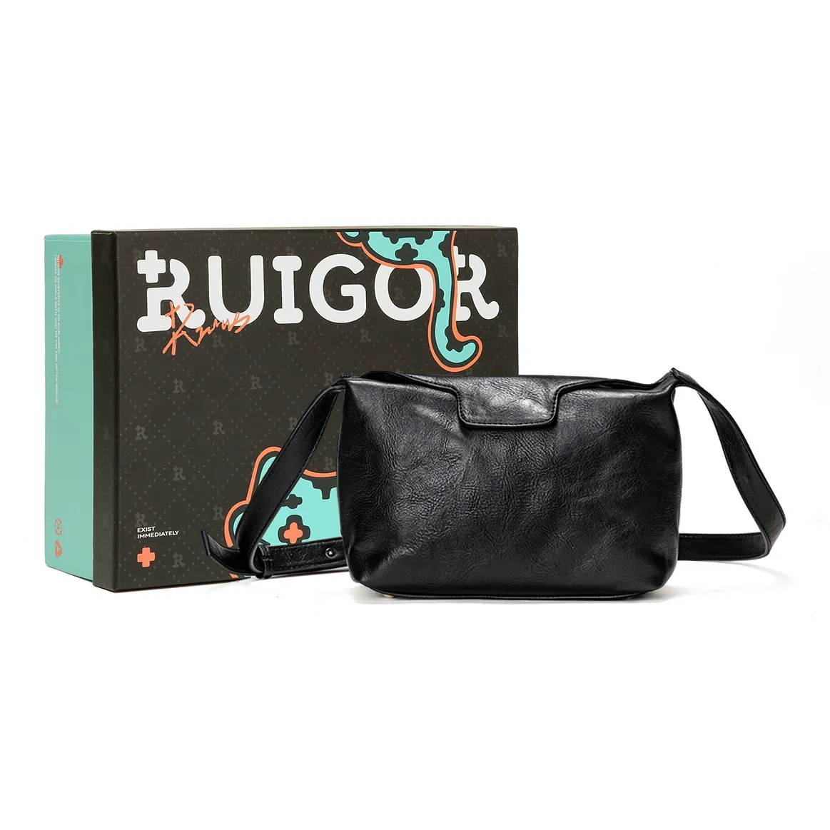 RUIGOR PU (полиуретан) Сумка через плечо Стандартная Унисекс Черная