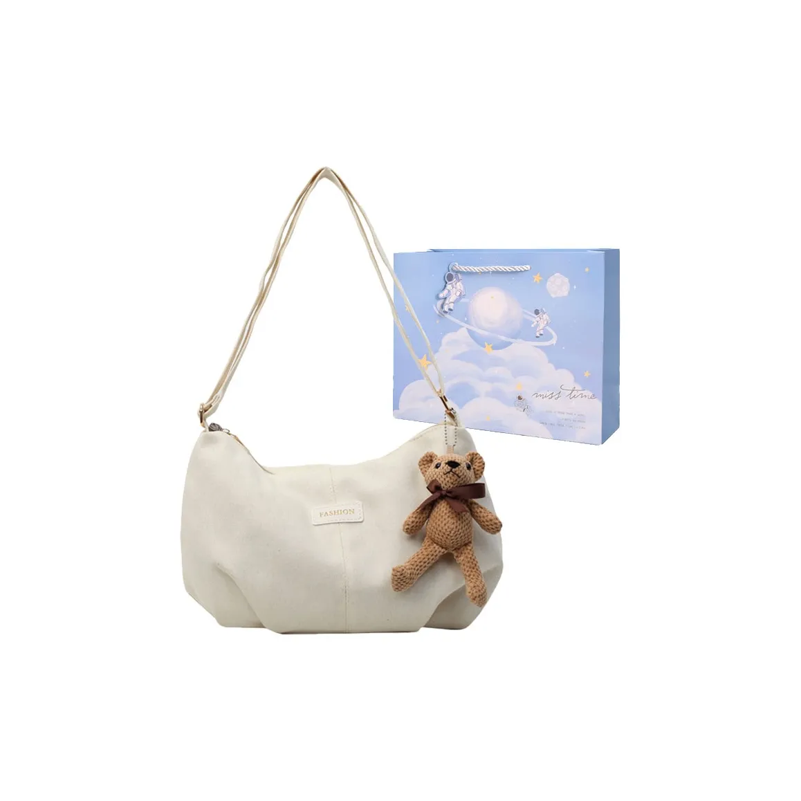 Duoluplo Doron Paul Canvas Bag Shoulder Bag Unisex Ecru Red Brown Duoluplo Doron Paul Холщовая сумка Сумка через плечо Унисекс Экрю Красный Коричневый