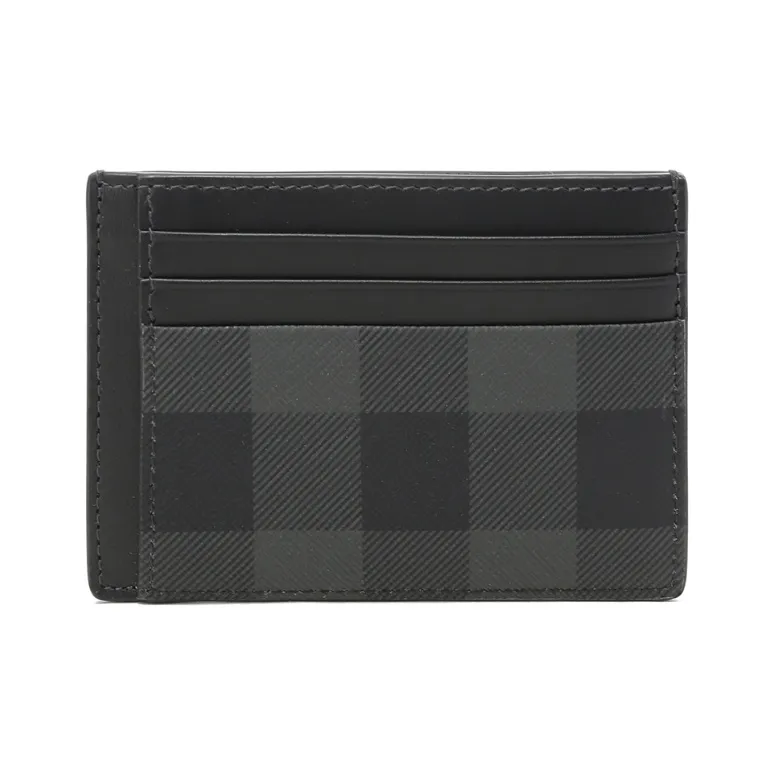Burberry Polyurethane Fold Card Holder Men's Charcoal Gray Plaid