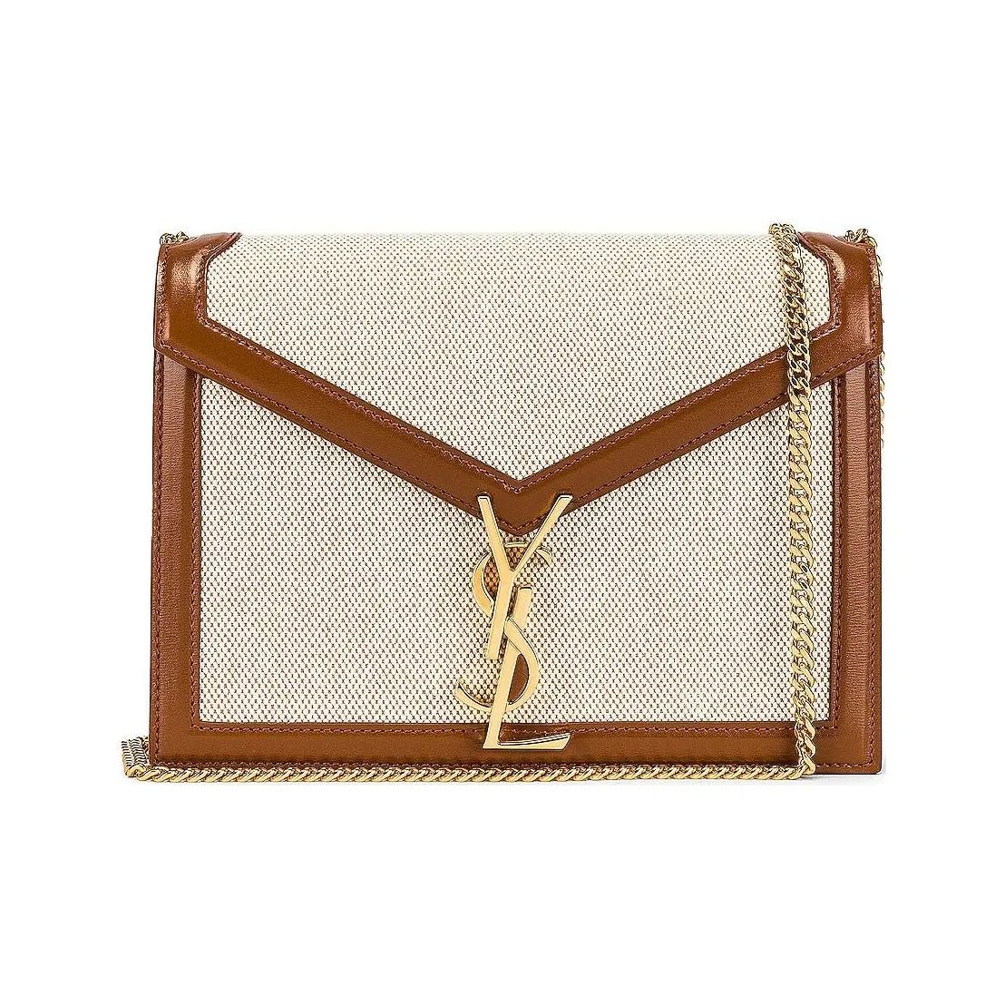 SAINT LAURENT CASSANDRA Canvas With Smooth Leather Shoulder Bag, Crossbody Bag Women's Natural & Beige