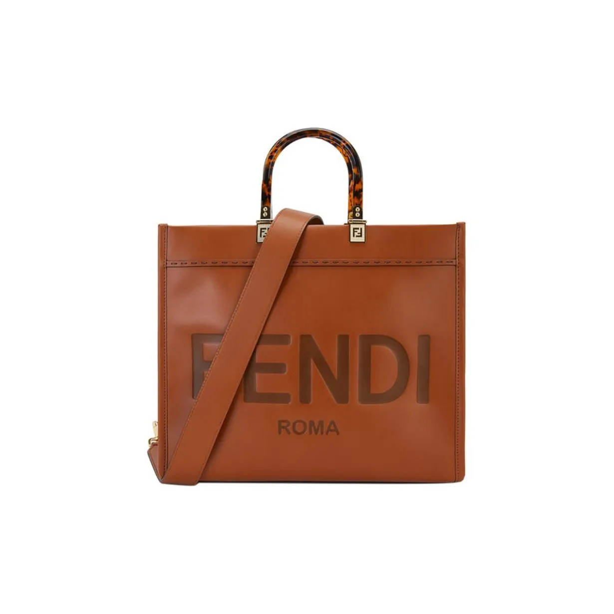 FENDI Sunshine Cow Leather Tote Bag Shopping Bag Shoulder Bag Crossbody Bag Handbags Medium Size Women's Brown