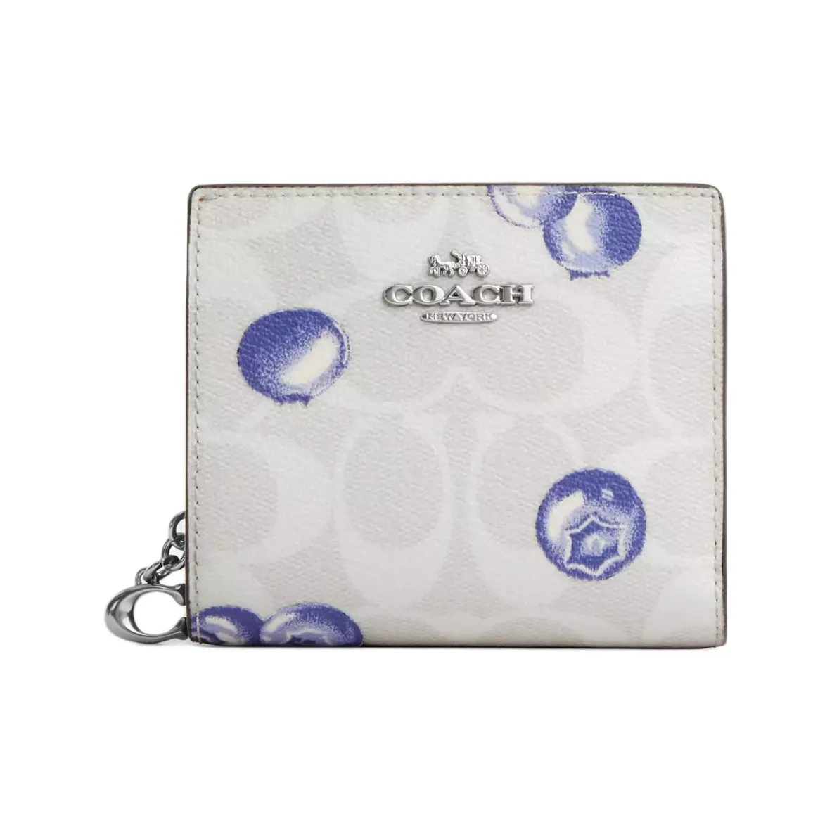 COACH Snap Wallet Подпись Покрытый холст Кошелек Мини Женский Серебряный Мел Светло-фиолетовый