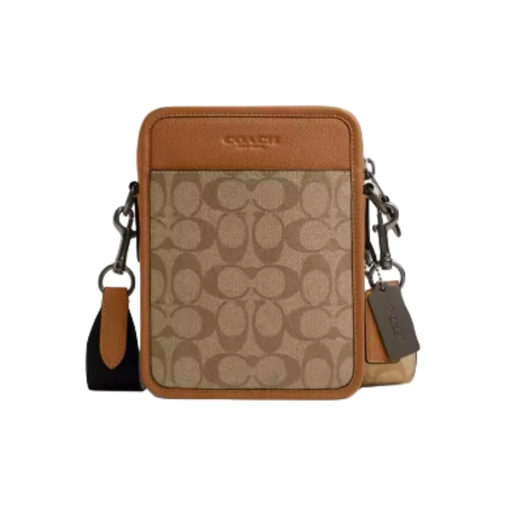 COACH Sullivan Искусственная кожа с коровьей кожей Сумка через плечо Маленькая Мужская Светлая Седловая Коричневая