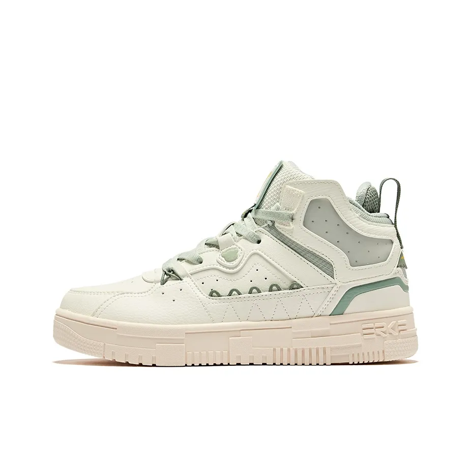 Erke Anti-Slip Wear-Resistant High-Top Skateboard Shoes Women's Ivory Sea Foam Green