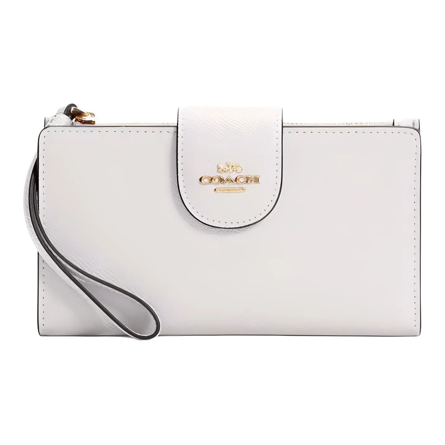COACH Phone Cross Grain Leather Wallet Small Size Women's Gold & Chalk