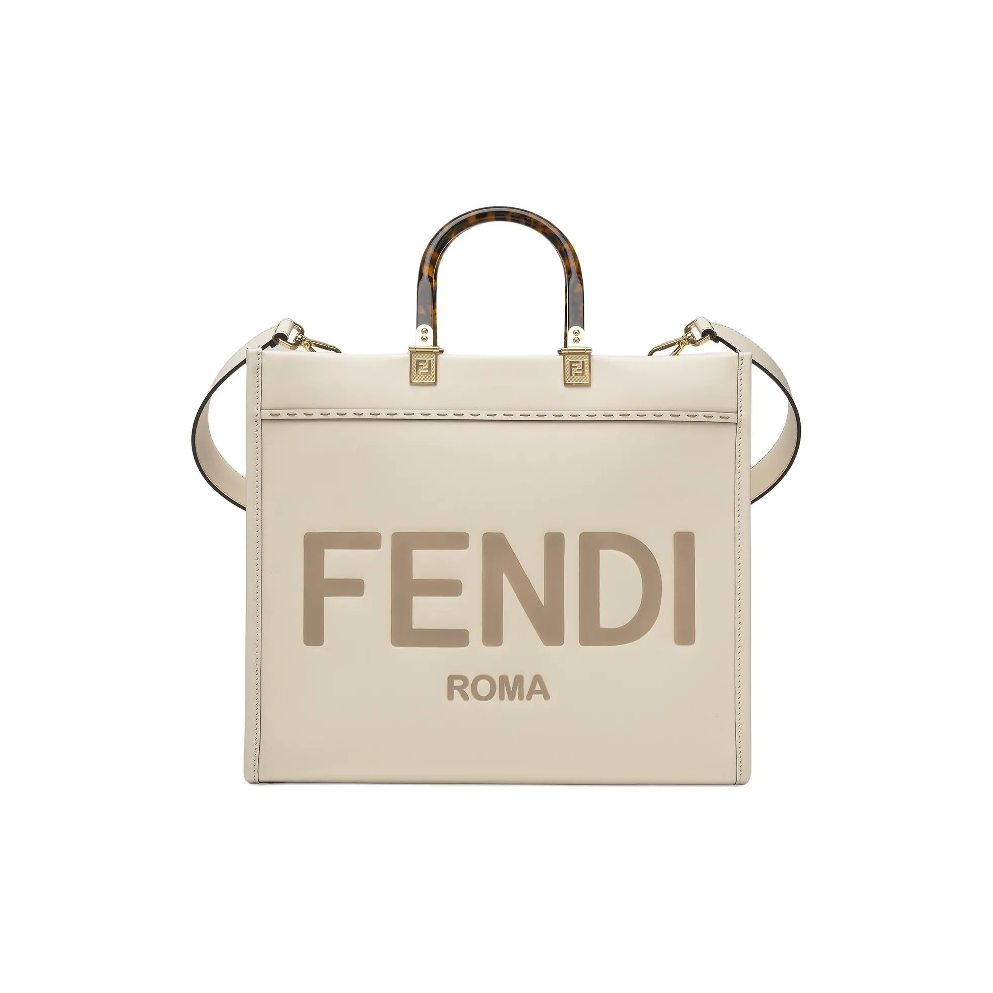 FENDI Sunshine Cow Leather Tote Sunshine Bag, Shoulder Bag, Crossbody Bag, Handbag Medium Size Women's White
