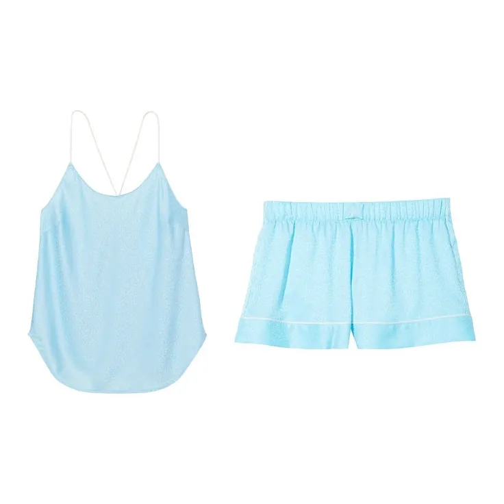 Victoria's Secret Сатин Спина Топ на бретелях MID Шаговый шов Шорты B Комплект Пижама Женские Синий