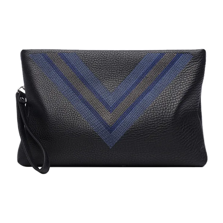 PESASRIE Натуральная кожа крупнозернистая текстура коровьей кожи клатч сумка на запястье большая мужская черная