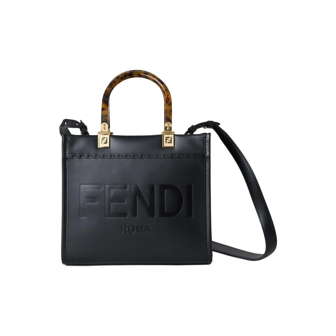 FENDI Sunshine Calfskin Tote Bag, Shopping Bag, Shoulder Bag, Crossbody Bag, Handbag Trumpets Women's Black