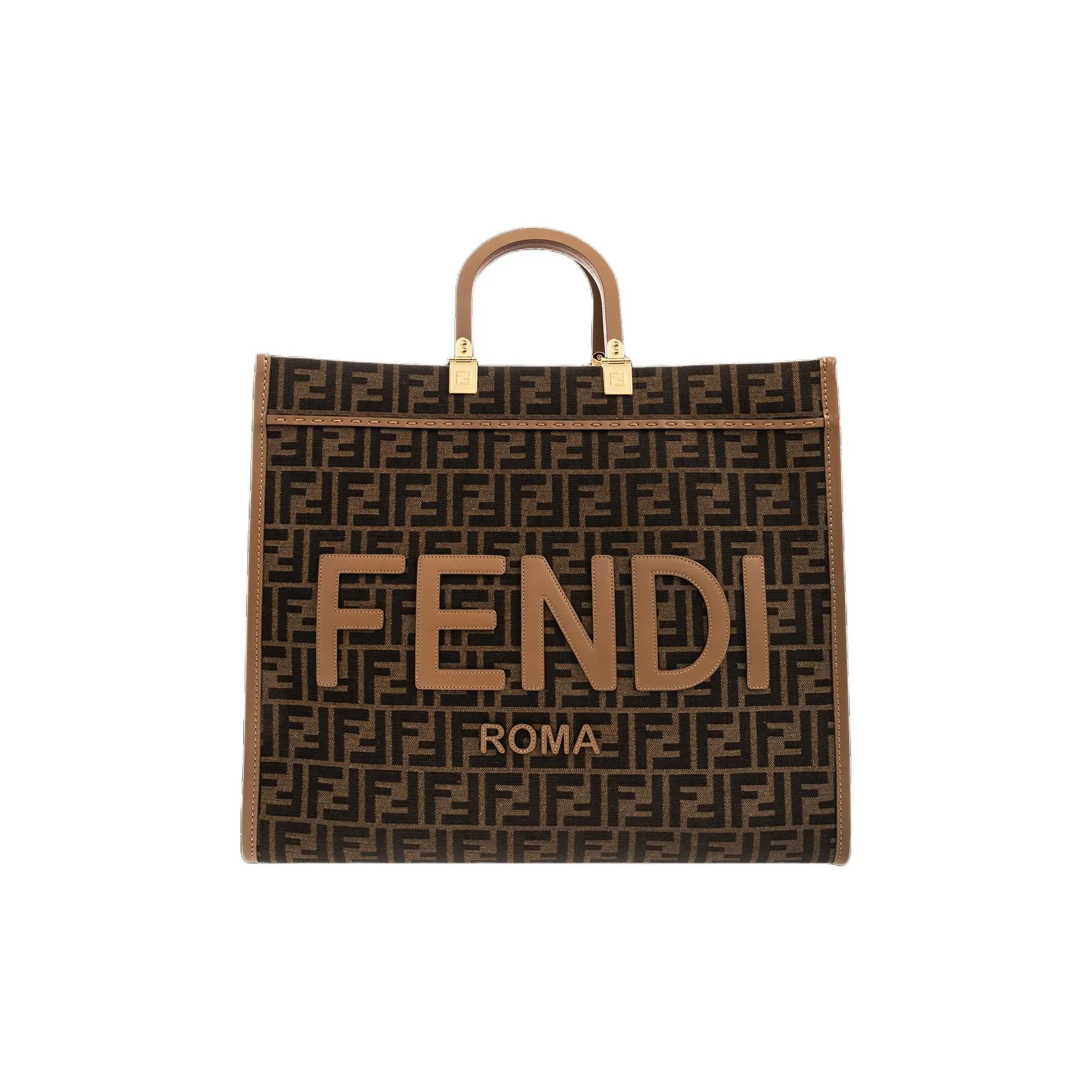 FENDI Cow Leather Sunshine Bag, Tote Bag, Shopping Bag, Handbag Tubas Unisex Brown