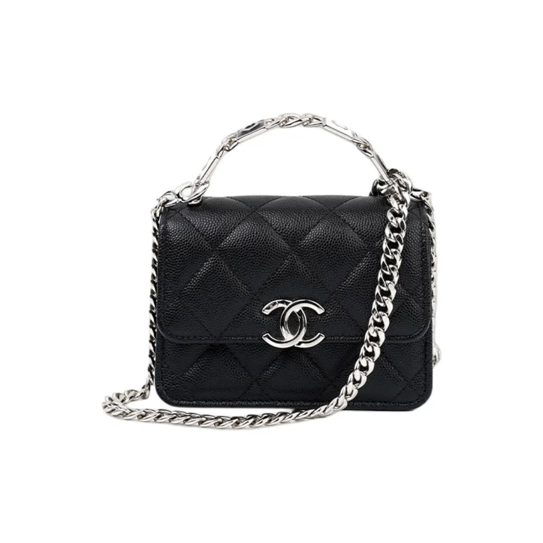 CHANEL 22SS Grain Embossed Cow Leather Shoulder Bag, Crossbody Bag, Handbag Mini Women's Black