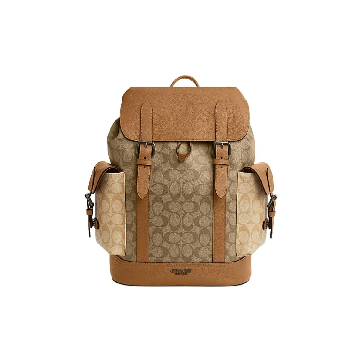 COACH Hudson Artificial Leather Cow Leather Patchwork Backpack Large Size Men's Light Saddle Brown