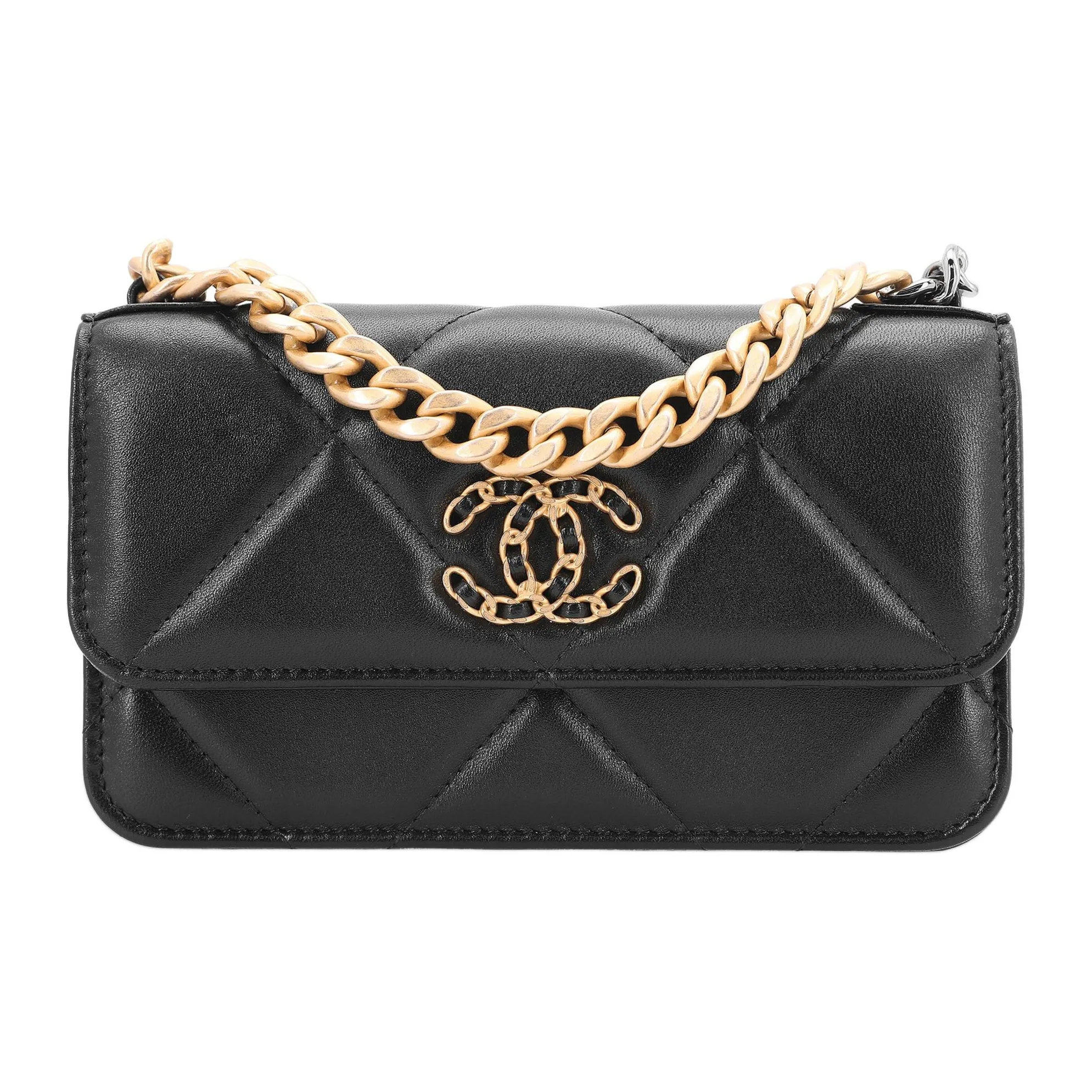 CHANEL 19Bag Sheepskin One Shoulder Crossbody Bag Women's Black