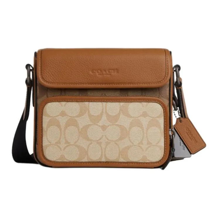 COACH Sullivan Artificial Leather With Cow Leather Shoulder Bag, Crossbody Bag Trumpets Men's Light Saddle Brown