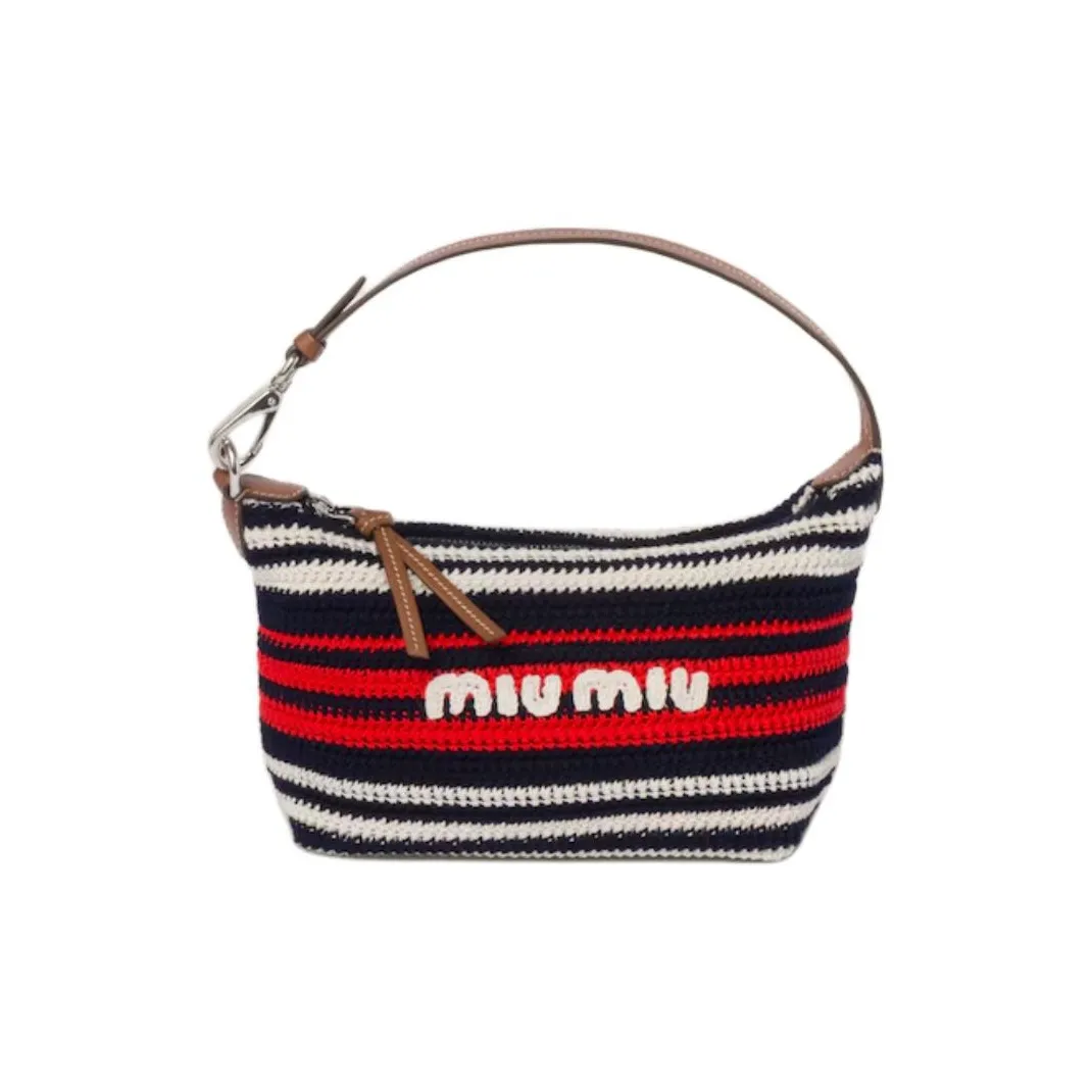 MIU MIU Leather Handbag Women's Blue & Red & White