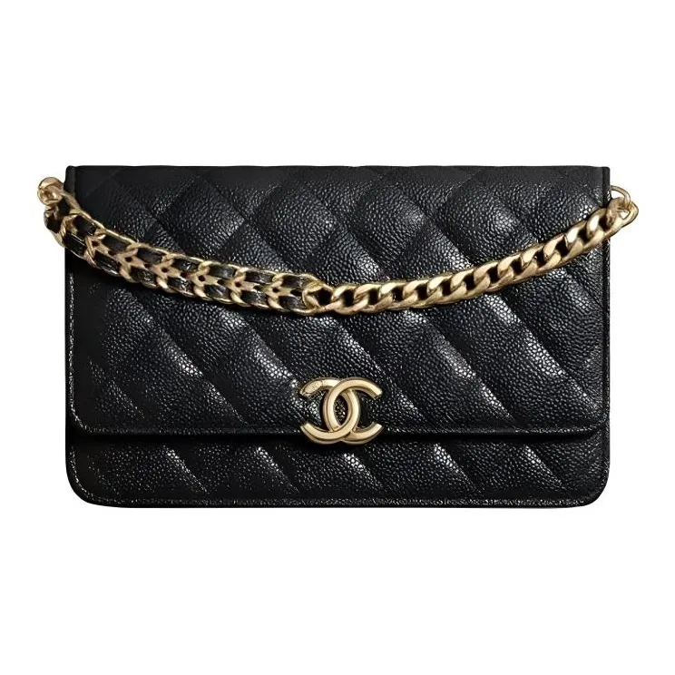 CHANEL WOC Grain Embossed Shiny Caviar Calfskin Handheld Shoulder Bag, Crossbody Bag, Fanny Pack Women's Black