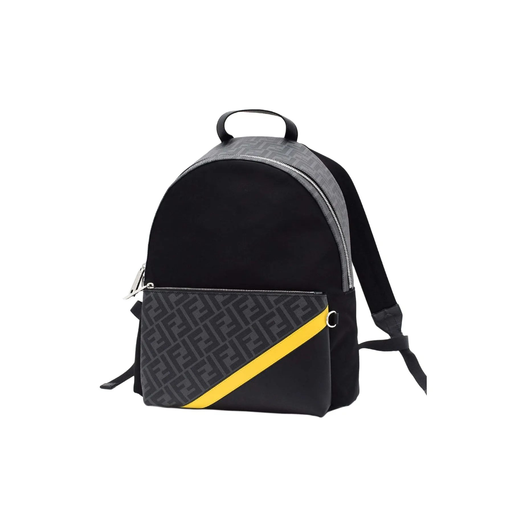 FENDI Artificial Leather Backpack Men's Black/Gray/Yellow