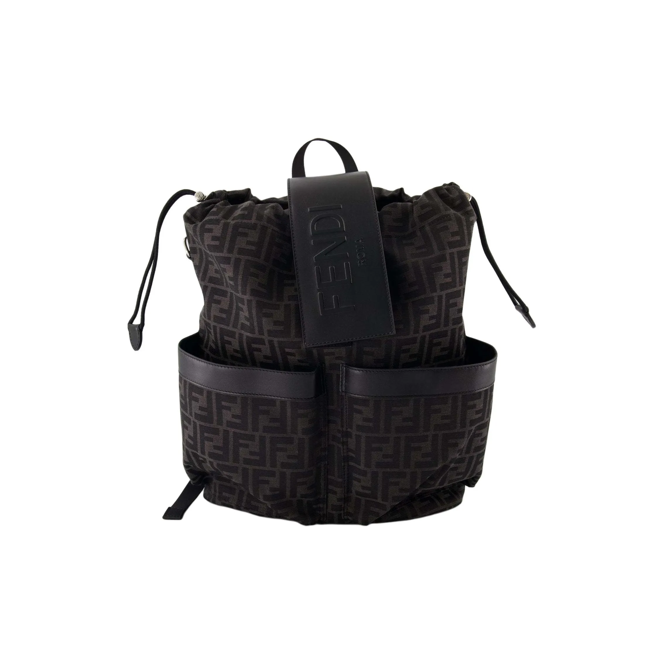 FENDI ROMA Cotton Backpack Medium Size Men's Black