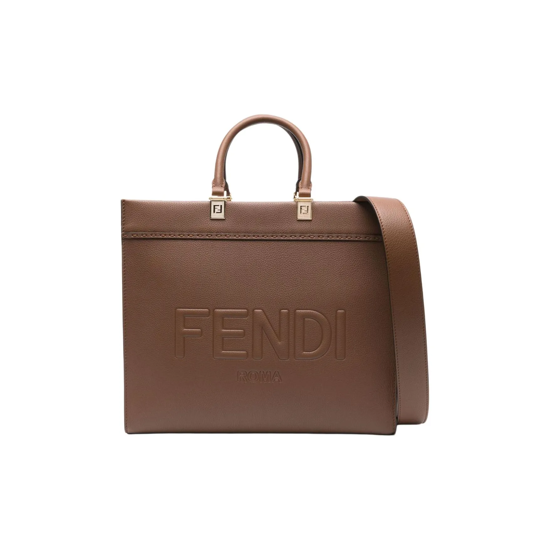 FENDI Sunshine Calfskin Tote Bag, Shopping Bag, Shoulder Bag, Crossbody Bag, Handbag Medium Size Women's Brown