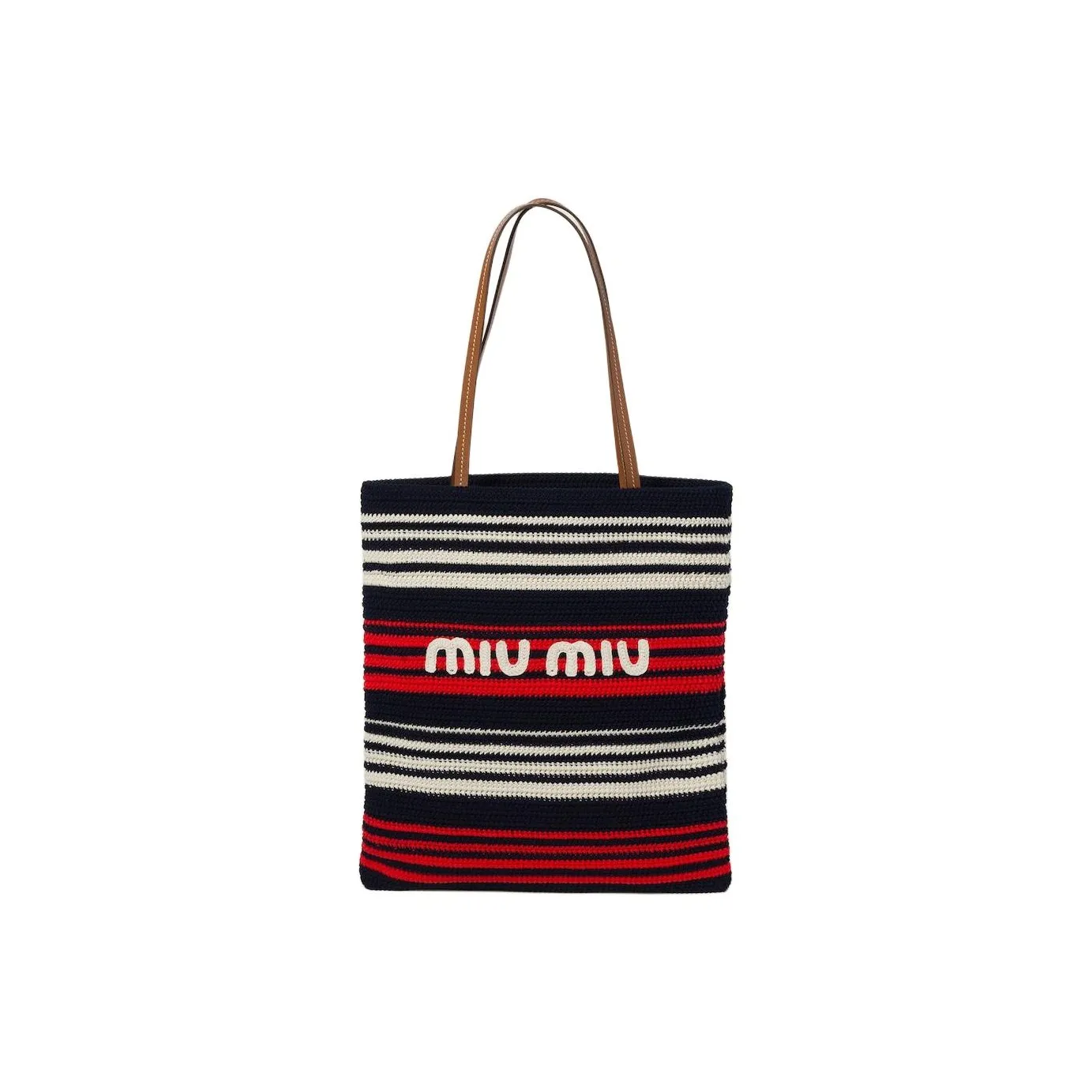 MIU MIU Fabric Tote Bag Shopping Bag embroidered-logo Bag Handbag Women's Blue & Red & White