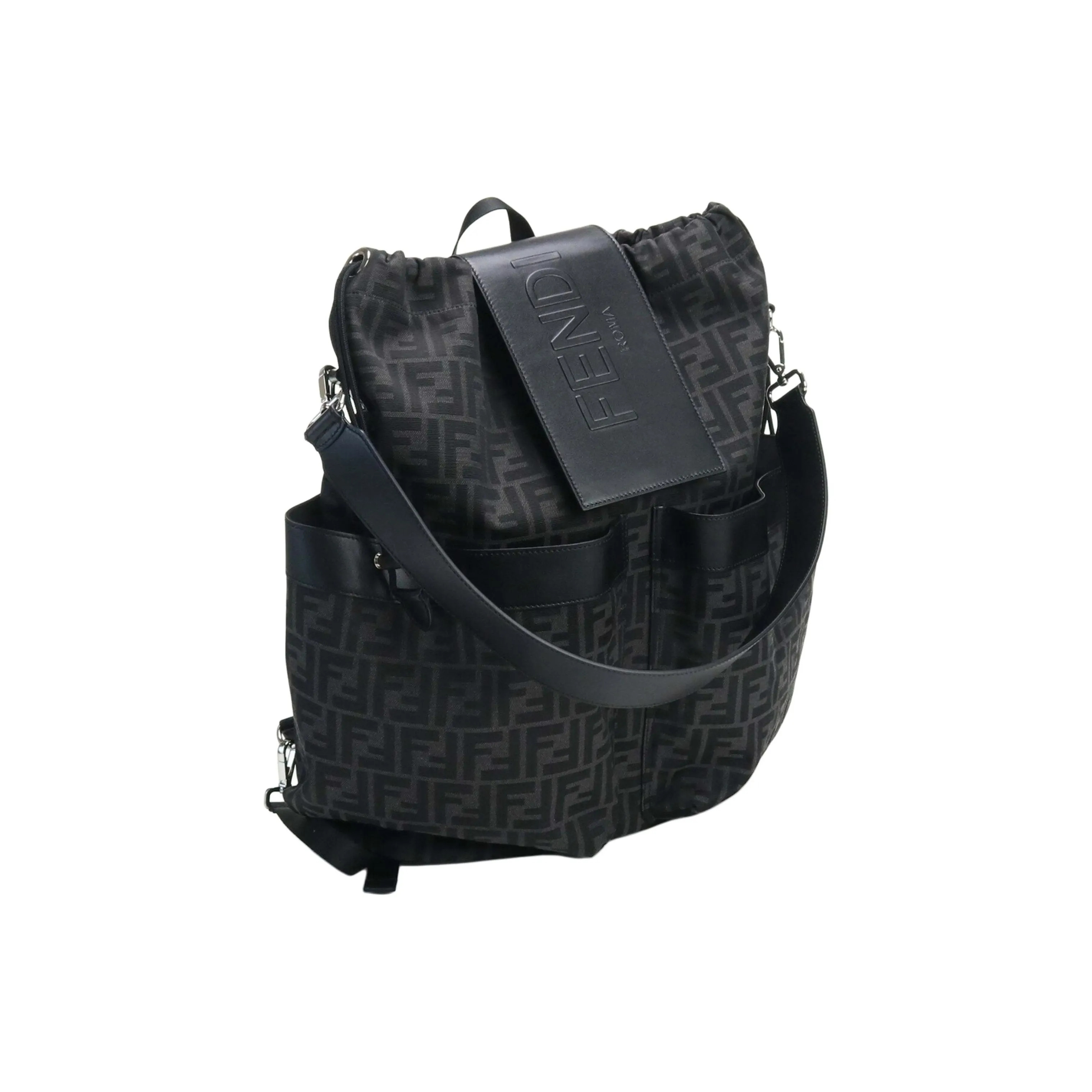 FENDI Leather Handbag Backpack Tubas Men's Black Gray