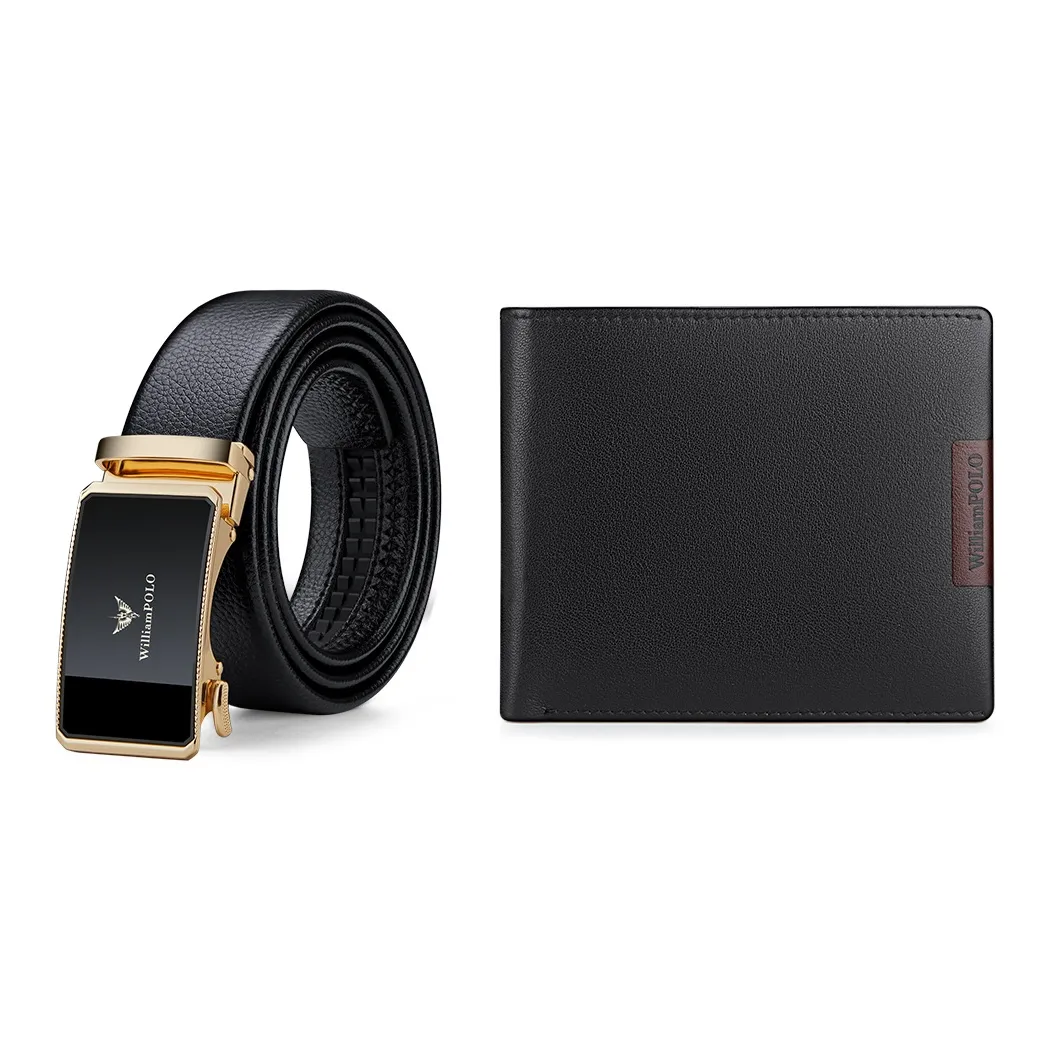 WilliamPOLO Wallet Belt Box Set For Boyfriend Husband Or Dad Cow Leather Belt Men's Width  3.5cm