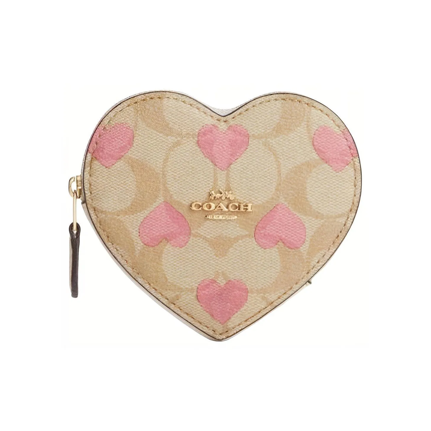 COACH Heart PVC Wallet Mini Women's Light Khaki Print