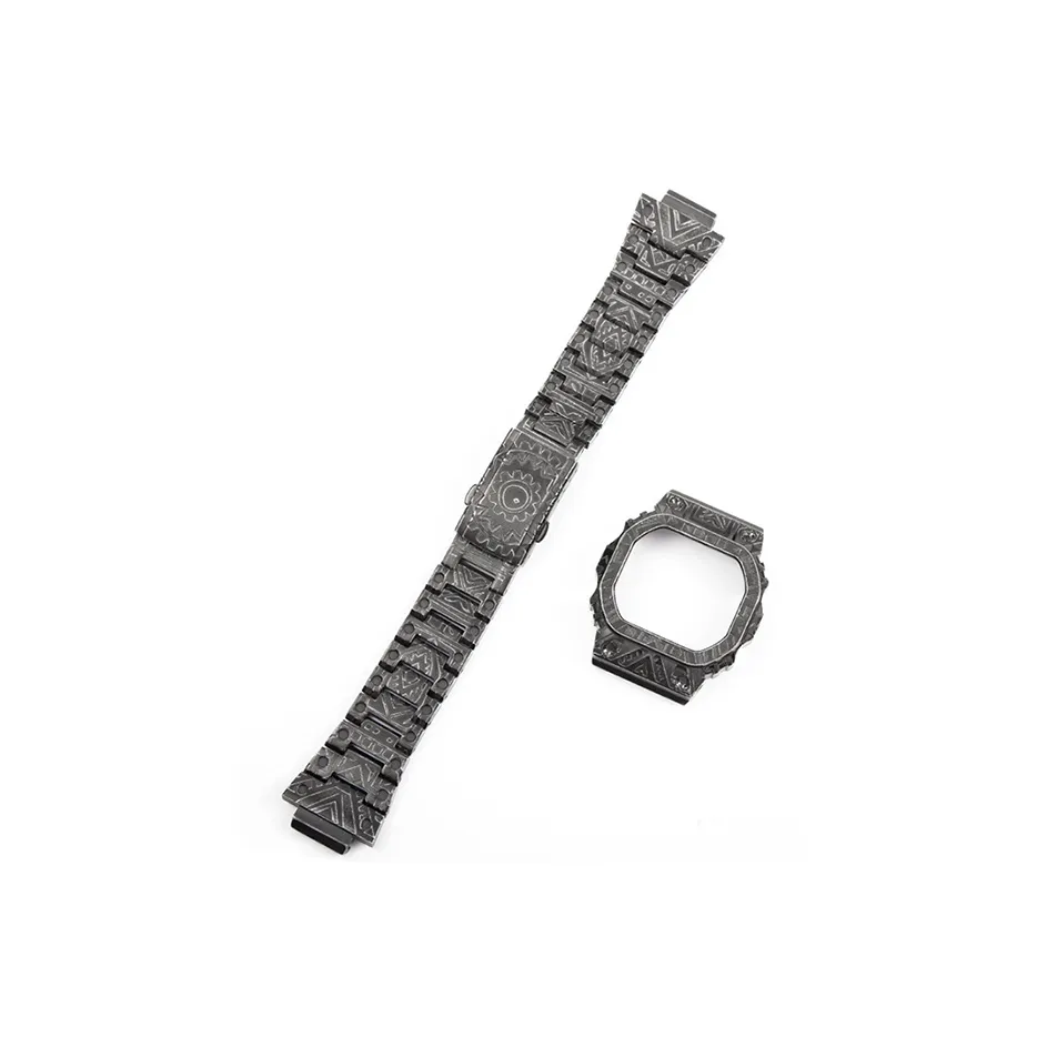 JERALAND Watch Band Giant Wave Craft 5600 Small Block Metal Brogues Vintage Distressed Indian Unisex