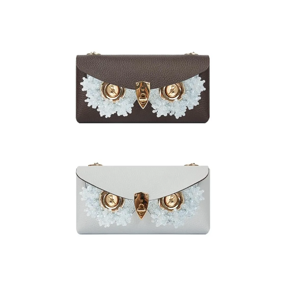 WANACCESSORY Cow Leather Shoulder Bag, Crossbody Bag, Handbag Women's Ebony Brown/Mist Blue