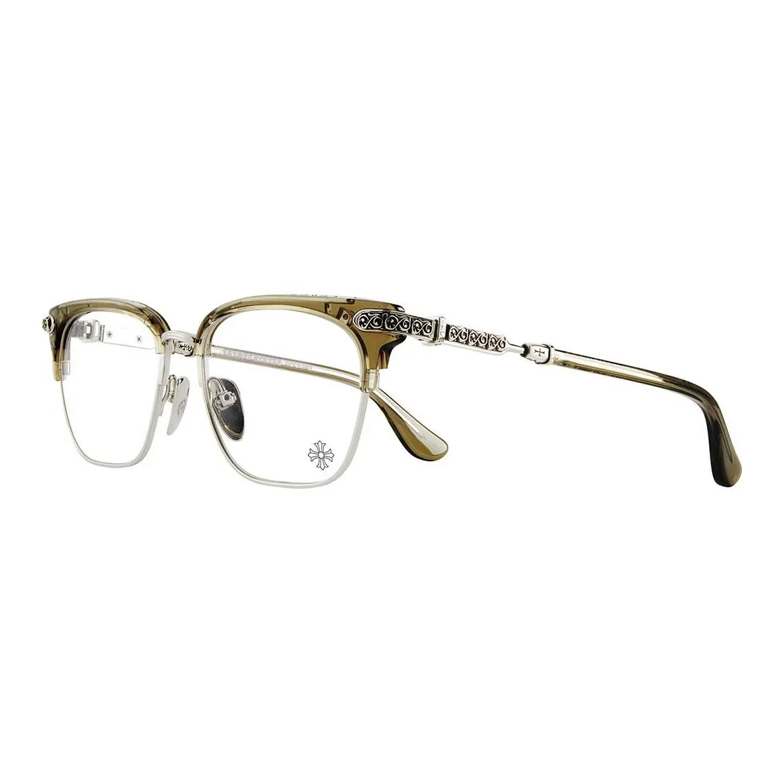 Chrome Hearts Plate And Metal Irregular Shape Eyeglass Frames Unisex Brown