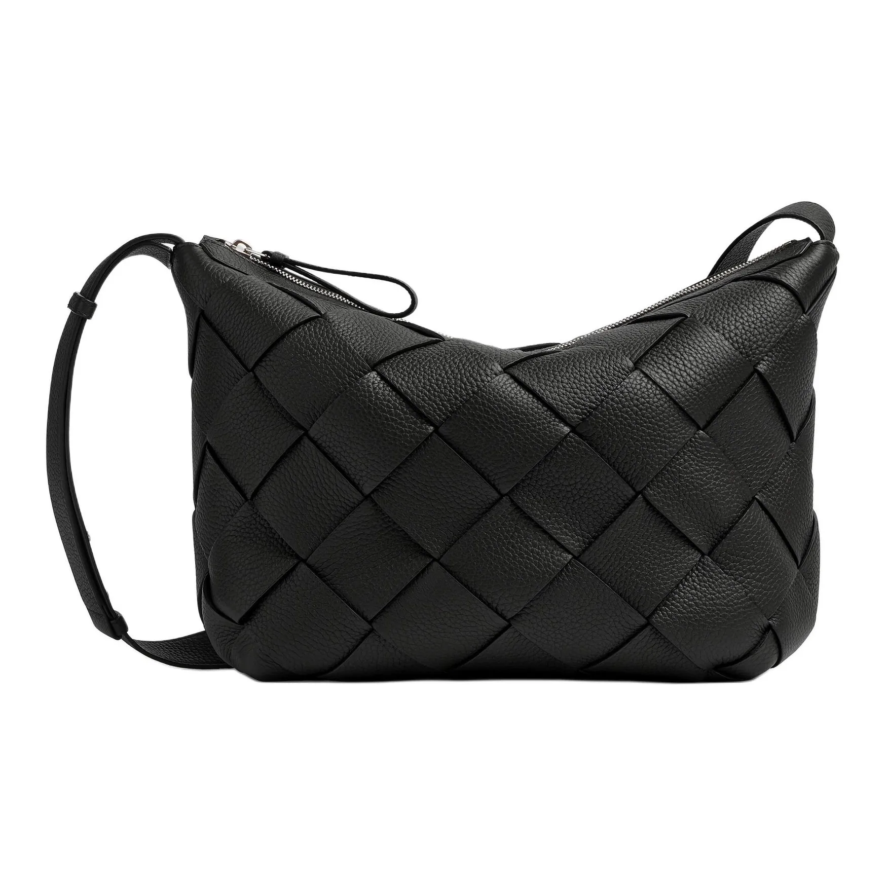 Bottega Veneta Grained Intreccio Leather Patchwork Calfskin Hobo Bag Shoulder Crossbody Men's Black