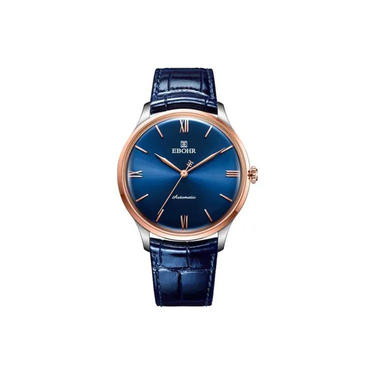EBOHR Master Collection Mechanical Movement Genuine Leather Strap Watch Men's Watches Blue Dial