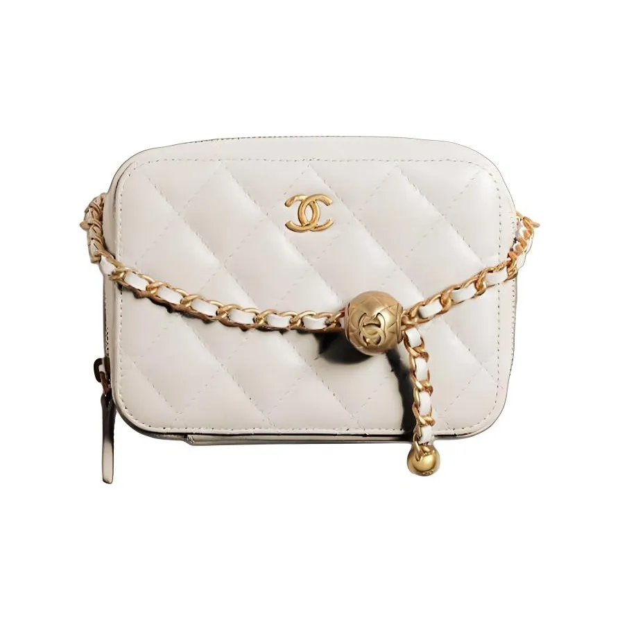 CHANEL Sheepskin Square Box Camera Bag, Rare Visitor Shoulder Bag Women's White