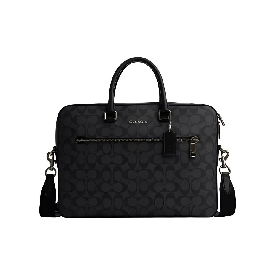 COACH ETHAN Artificial Leather Portable One Shoulder Crossbody Briefcases Large Size Men's Black