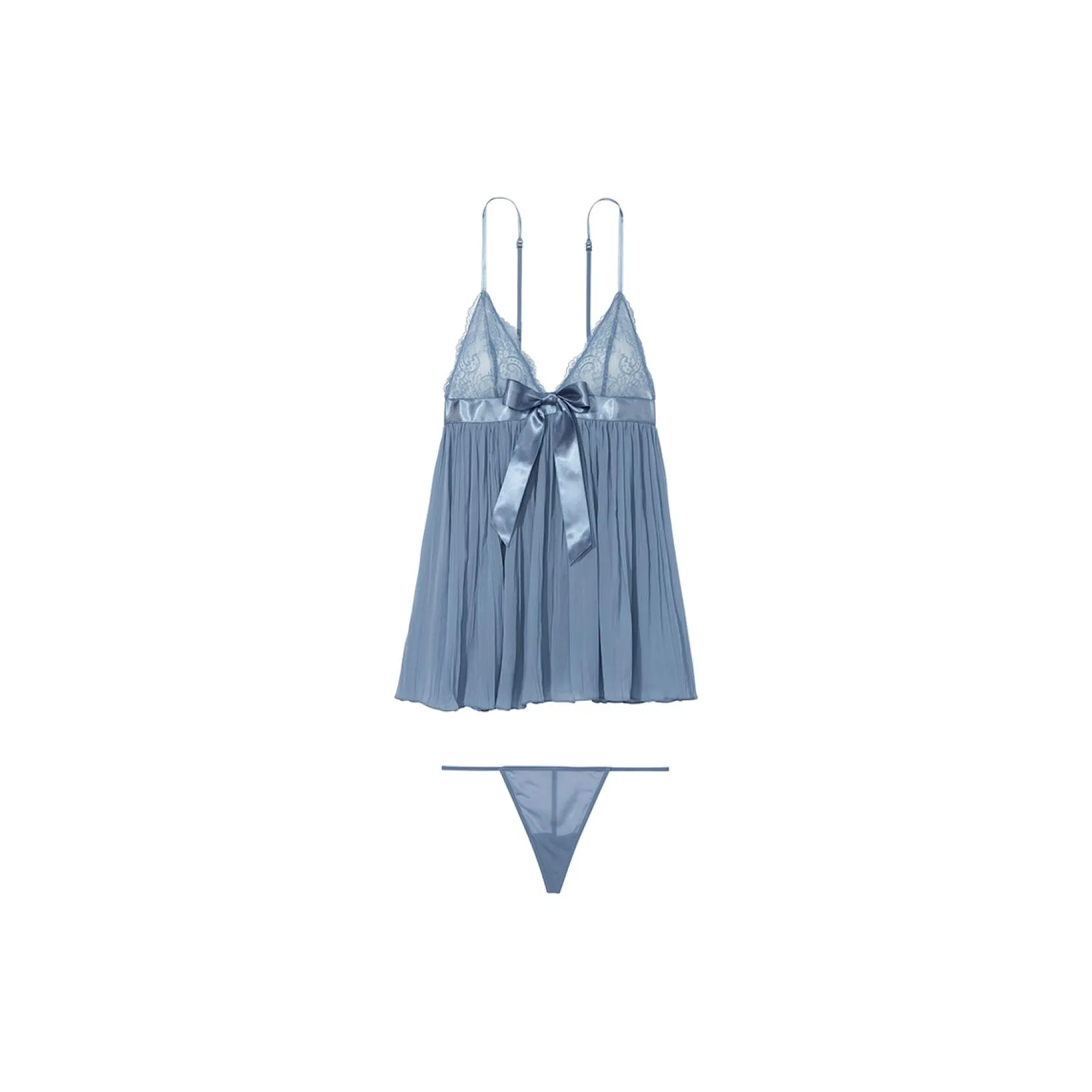 Victoria's Secret VERY SEXY Pleated Babydoll Set Underwear Pajama Set Women's Denim Blue