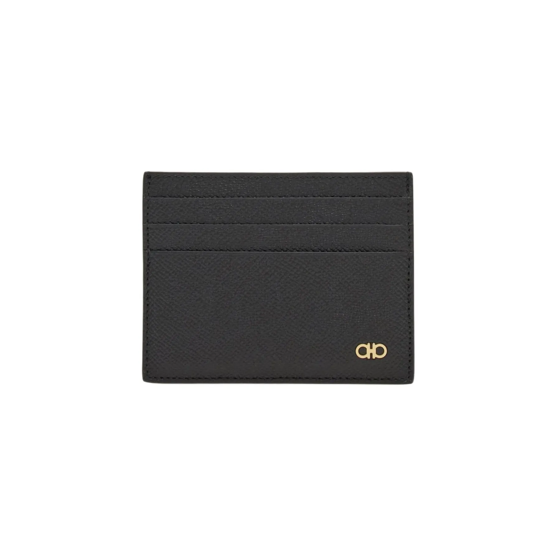 Ferragamo Gancini Hammered Текстура Телячья кожа Держатель для карт Держатель для карт Мужской Черный