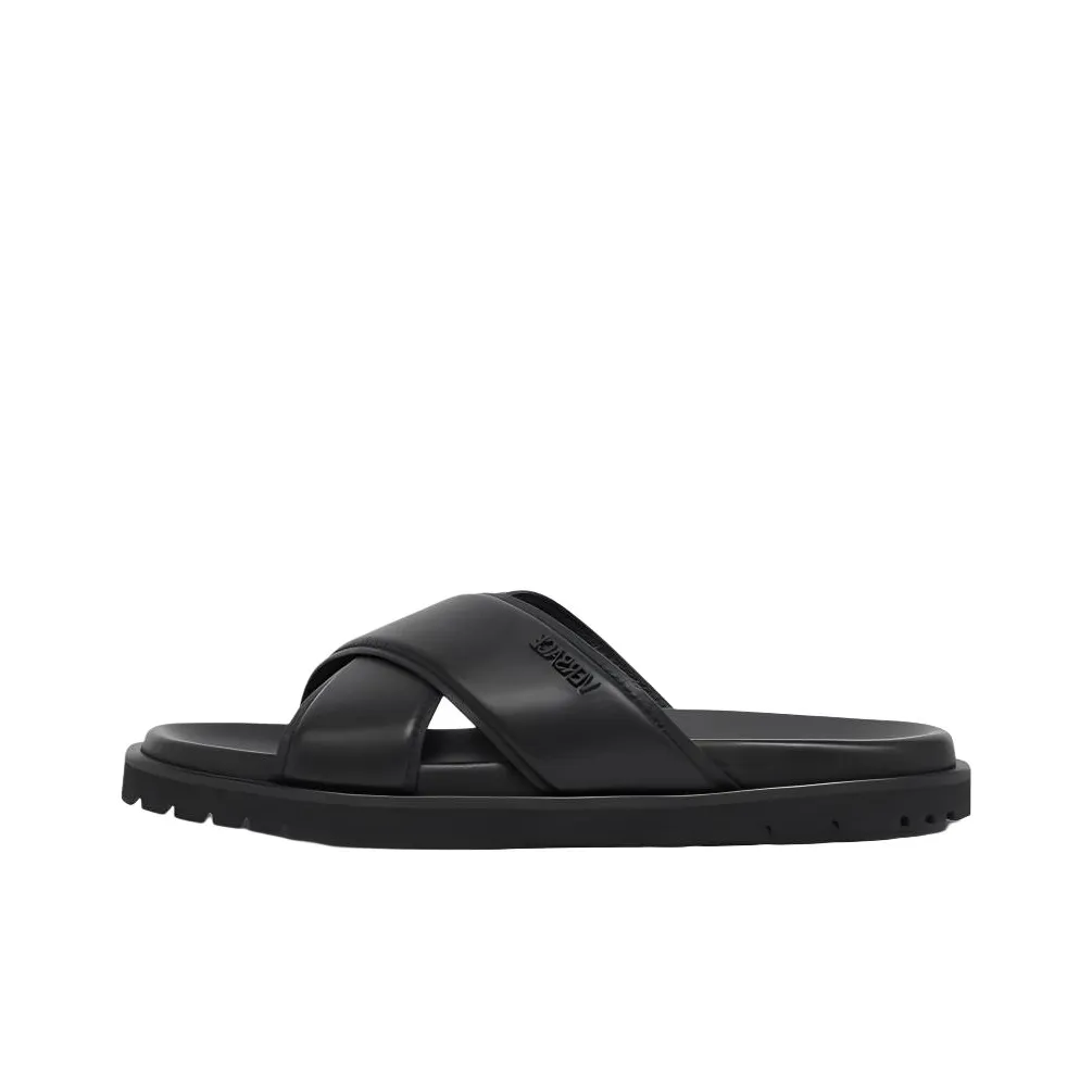 VERSACE Logo lettering Leather Slides