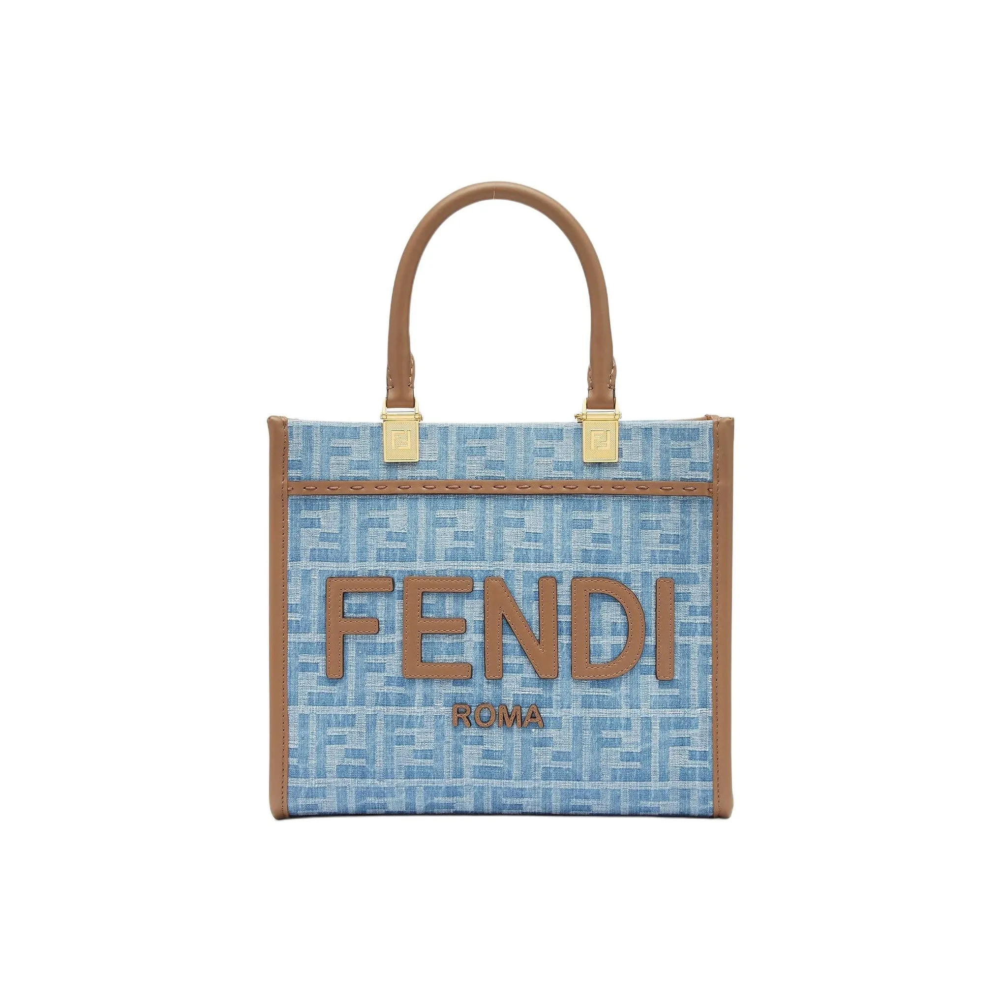 FENDI Sunshine Denim Tote Bag, Shopping Bag, Shoulder Bag, Handbag Small Size Women's Light Blue