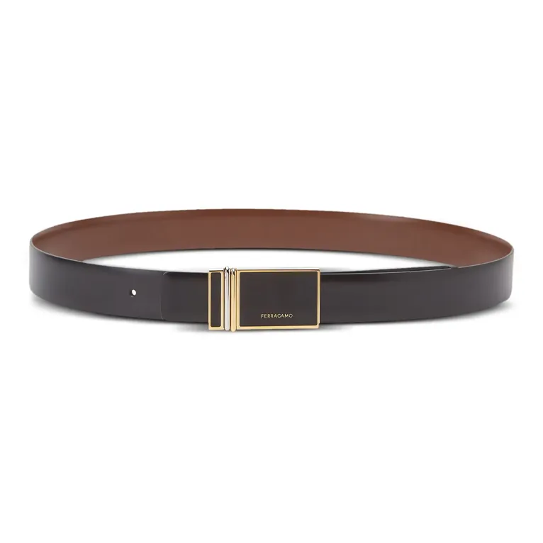 FERRAGAMO Телячья кожа Кожаные ремни Мужской Черный Коричневый Ширина 3 см
