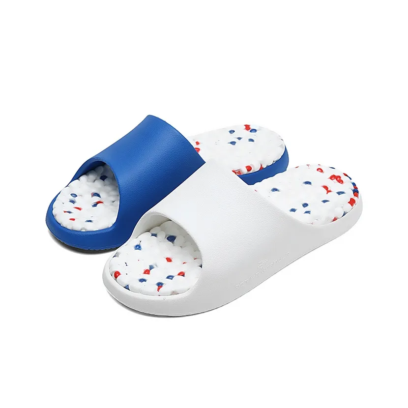IVERSON Slip Resistant Abrasion Resistant Basketball Post Game Relaxation Slippers Unisex Blue White Mismatched