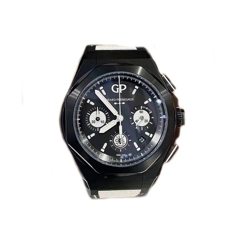 GP Laurel Series Automatic Mechanical Movement Men's Watches Watch 44mm Black Dial Titanium Watch Case Rubber Strap