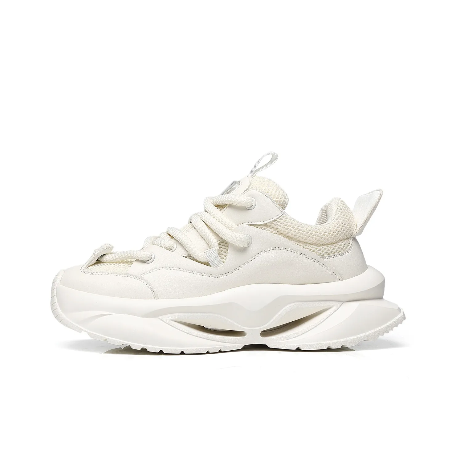 15 MINS Wear Resistant Breathable Lightweight Height Increasing Low Top Chunky Sneakers Men's White