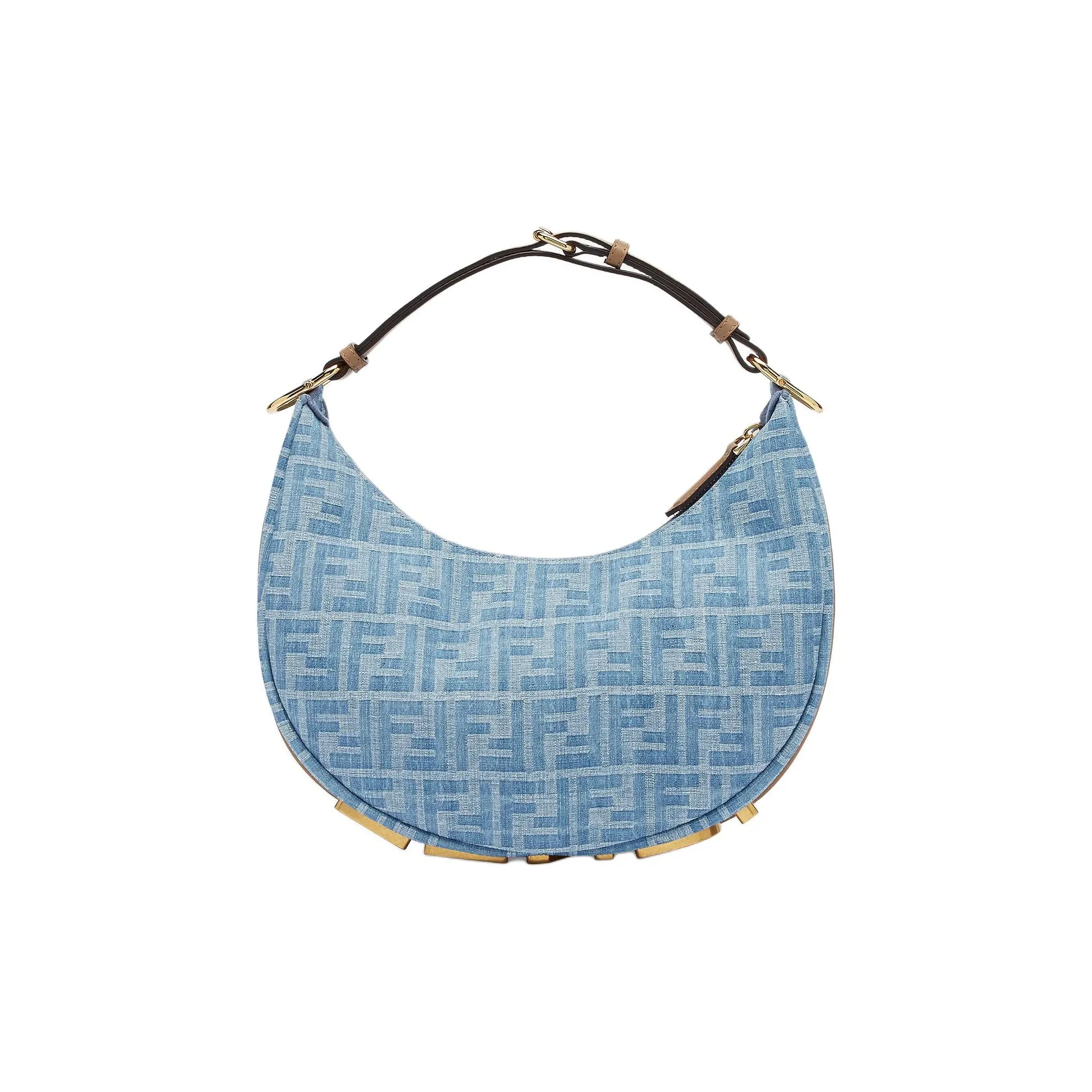FENDI Fendigraphy Denim Fabric Crescent Bag Crossbody Handbag Shoulder Bag Women's Light Blue